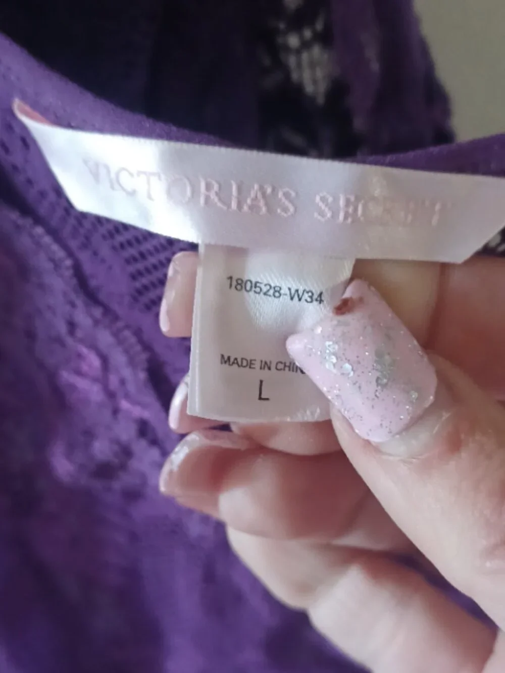 NEW Victoria Secret Purple Lace w/Panties Mesh Tank Stretch Nightie Strap L